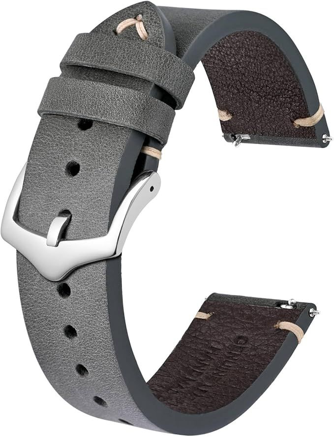 Classic Gray Leather Quick-Release Watch Band