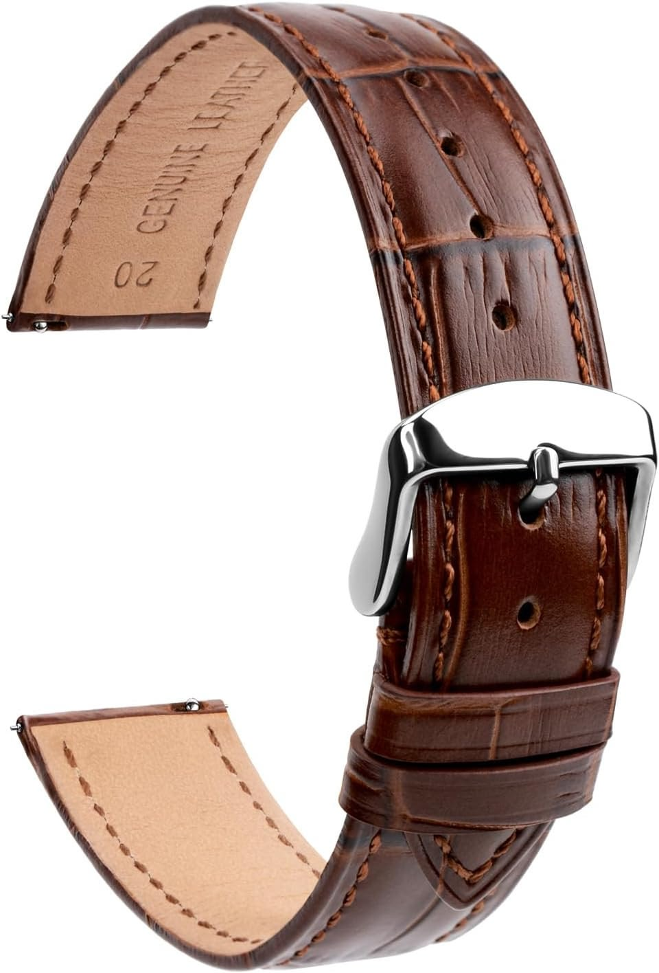 Classic Crocodile-Embossed Brown Genuine Leather Watch Band