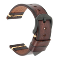 Rustic Dark Brown Leather Watch Band with Black Buckle