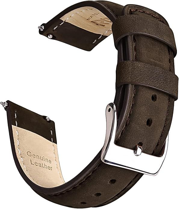 Dark Brown Genuine Leather Quick-Release Watch Band