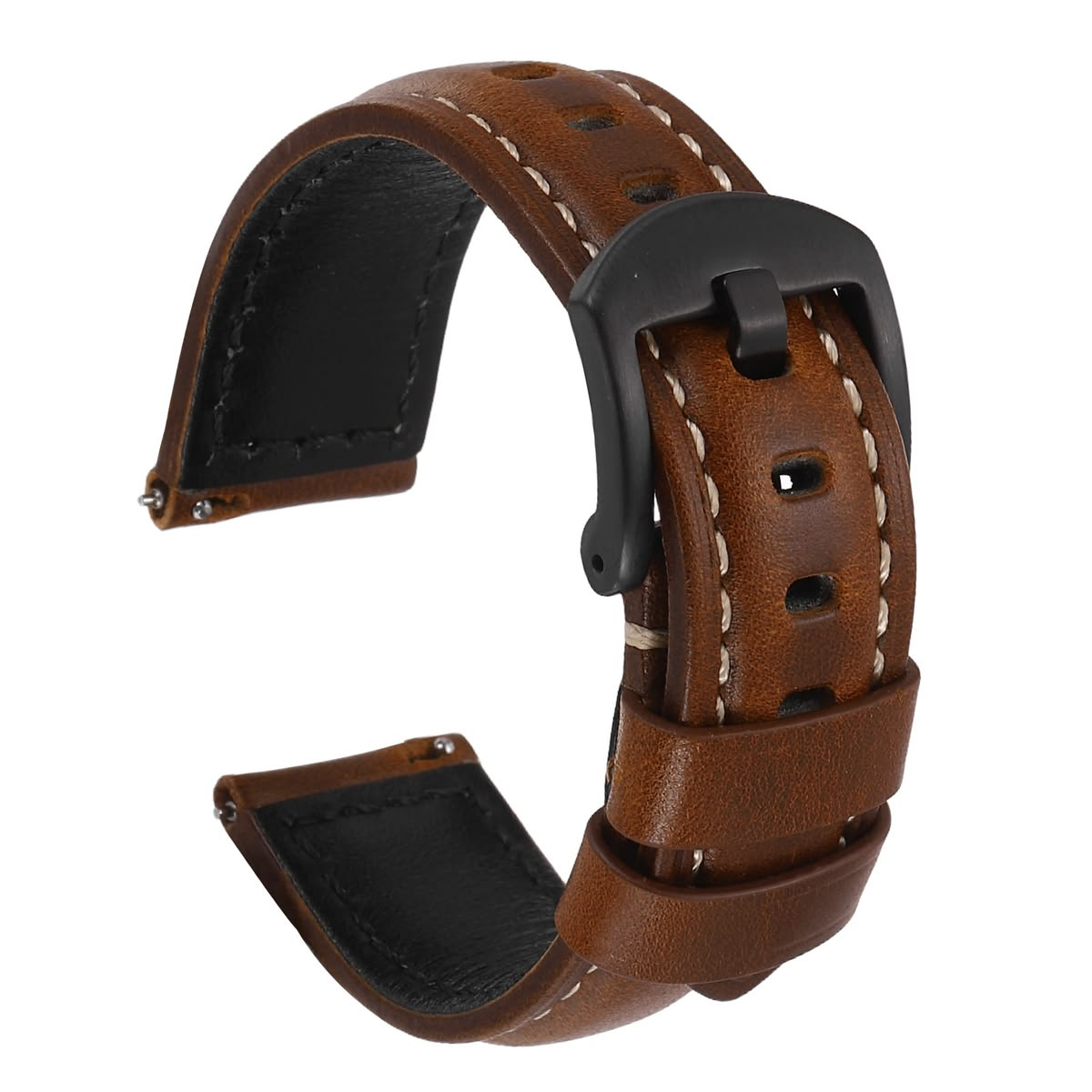 Vintage Brown Leather Quick-Release Watch Band with Black Buckle